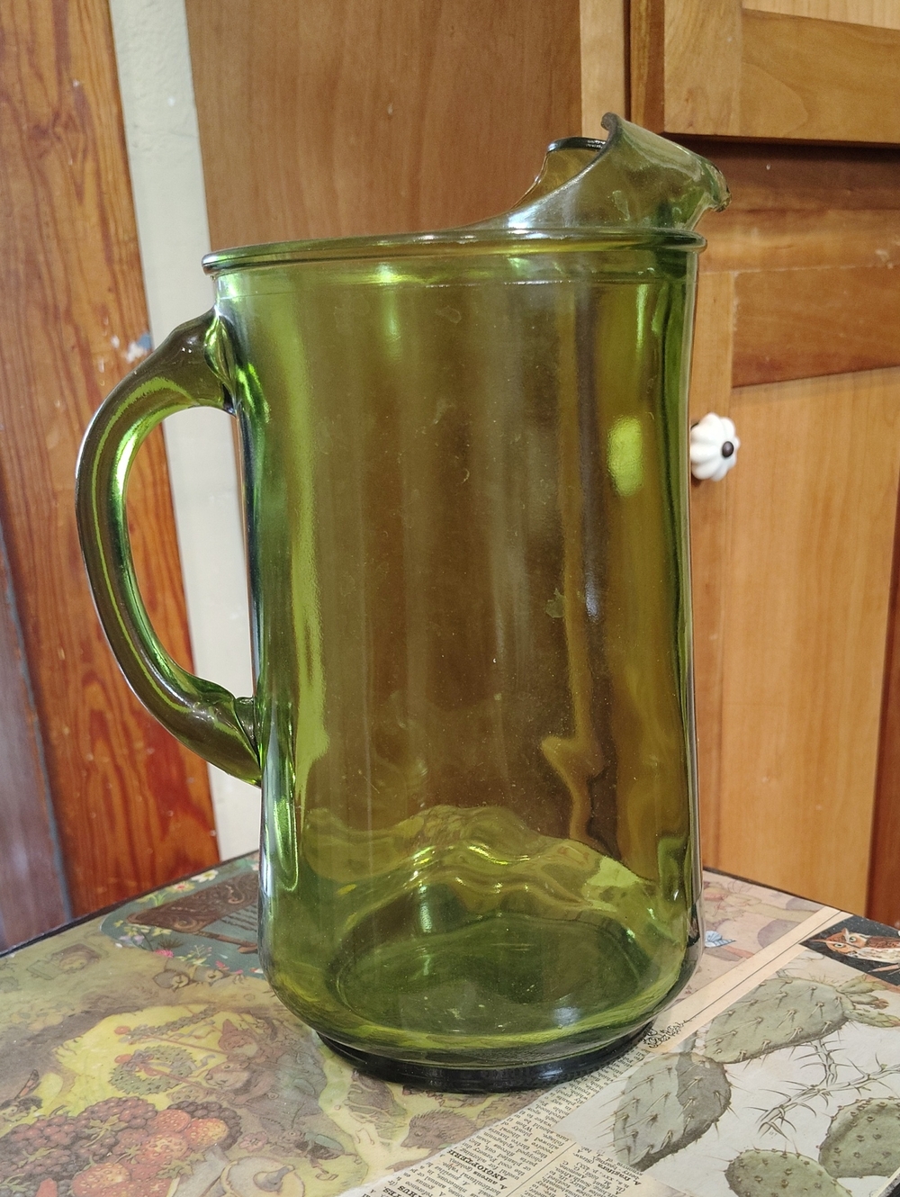 Vintage Heavy Green Glass Pitcher - Classic Home Dining Jug